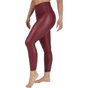 90 Degree By Reflex Super High Waist High Shine Faux Leather Fleece Lined Elastic Free Ankle Leggings(Rhubarb)