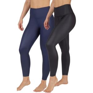 90 Degree By Reflex Womens High Waist High Shine Faux Leather Ankle Leggings(Dark Navy/Black)