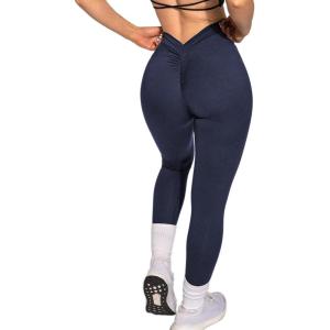 Danysu V Back Scrunch Butt Leggings for Women Soft High Waisted Booty Tights Workout Gym Yoga Pants(#1.navy Blue)