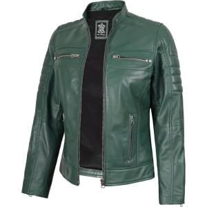 Decrum Leather Jacket Women – Stylish Casual Real Lambskin Leather Jackets for Women(Cafe Racer – Women Green Leather Jacket)
