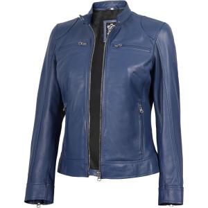 Decrum Leather Jackets For Women – Cafe Racer Style Casual Womens Leather Jacket(Ddge – Blue Leather Jacket)