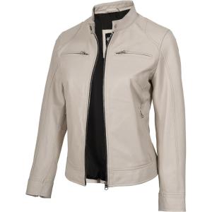 Decrum Leather Jackets For Women – Cafe Racer Style Casual Womens Leather Jacket(Ddge – Off White Leather Jacket)