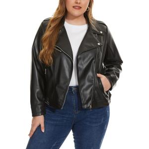 Fahsyee Women’s Faux Leather Jackets, Zip Up Motorcycle Short PU Moto Biker Outwear Fitted Plus Size Coat(Black)