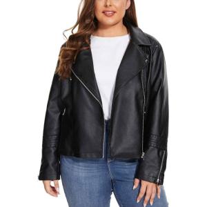Fahsyee Women’s Faux Leather Jackets, Zip Up Motorcycle Short PU Moto Biker Outwear Fitted Plus Size Coat(Classic Black)