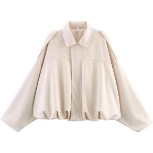Faux Suede Jacket Women Oversized Long Sleeve Zip Up Epaulet Bomber Leather Jackets Oversized Casual Coat(Beige)