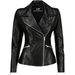 Jild Women’s Asymmetrical Zip-Up Real Lambskin Leather Motorcycle Jacket – Casual Fashion Moto Biker Leather Jacket Women(Black)