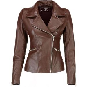 Jild Women’s Asymmetrical Zip-Up Real Lambskin Leather Motorcycle Jacket – Casual Fashion Moto Biker Leather Jacket Women(Brown)