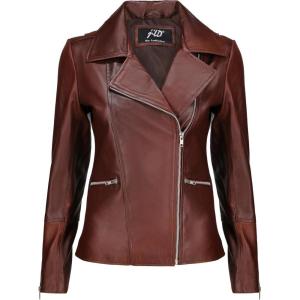 Jild Women’s Asymmetrical Zip-Up Real Lambskin Leather Motorcycle Jacket – Casual Fashion Moto Biker Leather Jacket Women(Maroon)