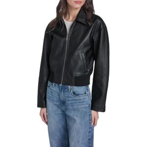 Levi’s womens Faux Leather Bomber With Laydown Collar(Black Faux Plated)