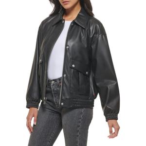 Levi’s womens Levi’s Women’s Faux Leather Lightweight Dad Bomber Jacket(Black)