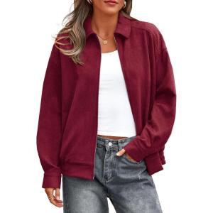 PRETTYGARDEN Faux Suede Bomber Jacket Women Fall Fashion 2026 Casual Zip Up Oversized Trendy Winter Clothing Outerwear Coats(Burgundy)