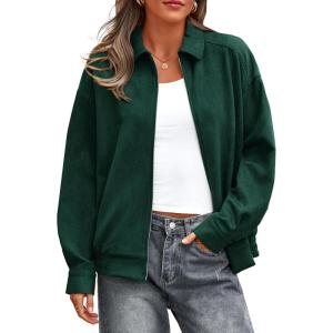 PRETTYGARDEN Faux Suede Bomber Jacket Women Fall Fashion 2026 Casual Zip Up Oversized Trendy Winter Clothing Outerwear Coats(Dark Green)