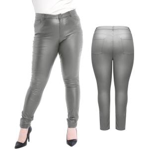 S P Y M Womens Stretchy Jeggings, Faux Leather Legging Pants with Pockets, Regular and Plus Size(01/Grey-plus)