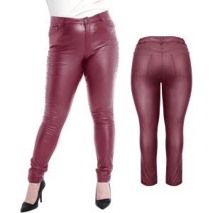 S P Y M Womens Stretchy Jeggings, Faux Leather Legging Pants with Pockets, Regular and Plus Size(01/Wine-plus)