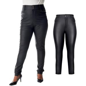 S P Y M Womens Stretchy Jeggings, Faux Leather Legging Pants with Pockets, Regular and Plus Size(03/Black-plus)