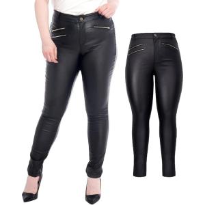 S P Y M Womens Stretchy Jeggings, Faux Leather Legging Pants with Pockets, Regular and Plus Size(04/Black-plus)