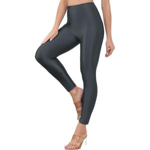 Sghenr Womens Shiny High Waisted Neon Smooth Pants Disco Party Rave Tights Elastic Skinny Comfy Lightweight Leggings(Grey)
