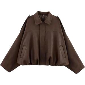 Womens Faux Suede Bomber Jacket Casual Lapel Pilot Cropped Coat Oversized Motorcycle Jackets 2025 Outerwear(Coffee)