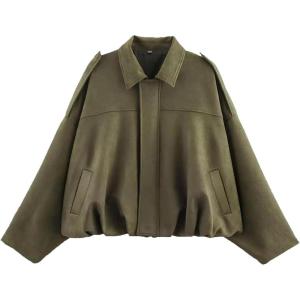 Womens Faux Suede Bomber Jacket Casual Lapel Pilot Cropped Coat Oversized Motorcycle Jackets 2025 Outerwear(Green)