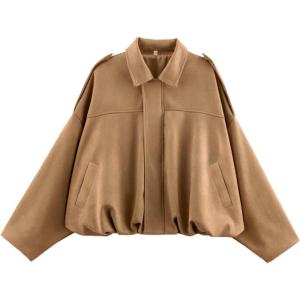 Womens Faux Suede Bomber Jacket Casual Lapel Pilot Cropped Coat Oversized Motorcycle Jackets 2025 Outerwear(Khaki)