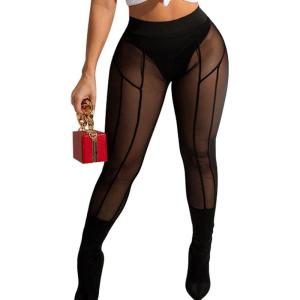 Women’s Sexy See Through Sheer Mesh Pants Leggings High Waist Casual Sweatpants Tights(Black03)