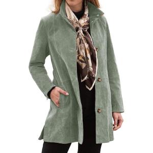 Womens Winter Suede Coat Stand Collar Single Breasted Overcoat with Pockets Mid Length Trench Coats(22#green)