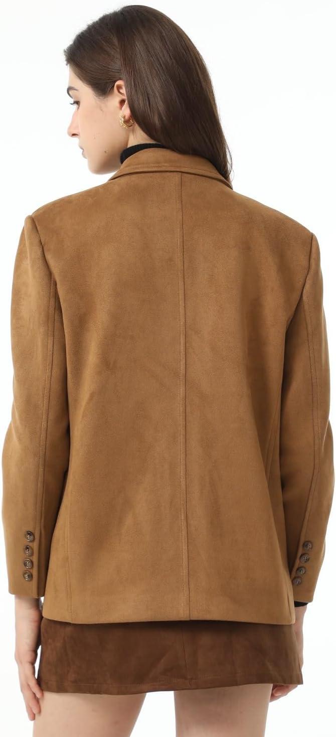 imageAbabalaya Womens Faux Suede Blazer Thick Jacket Fall Fashion Casual CoatAvintage Brown