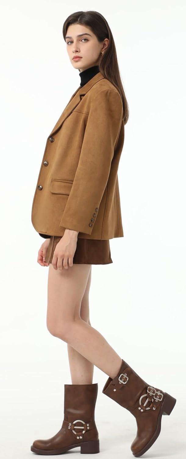 imageAbabalaya Womens Faux Suede Blazer Thick Jacket Fall Fashion Casual CoatAvintage Brown