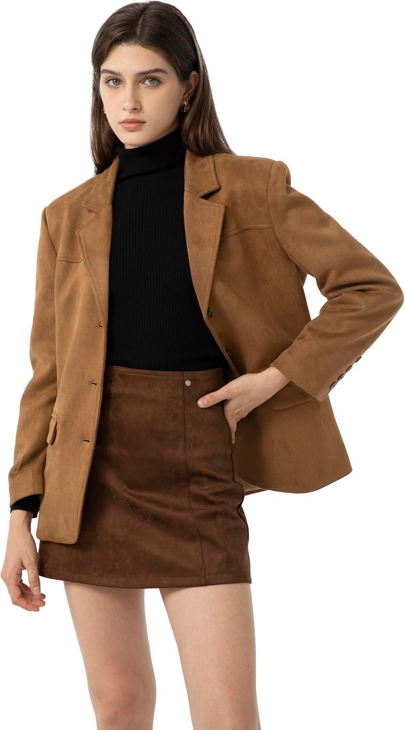 imageAbabalaya Womens Faux Suede Blazer Thick Jacket Fall Fashion Casual CoatAvintage Brown