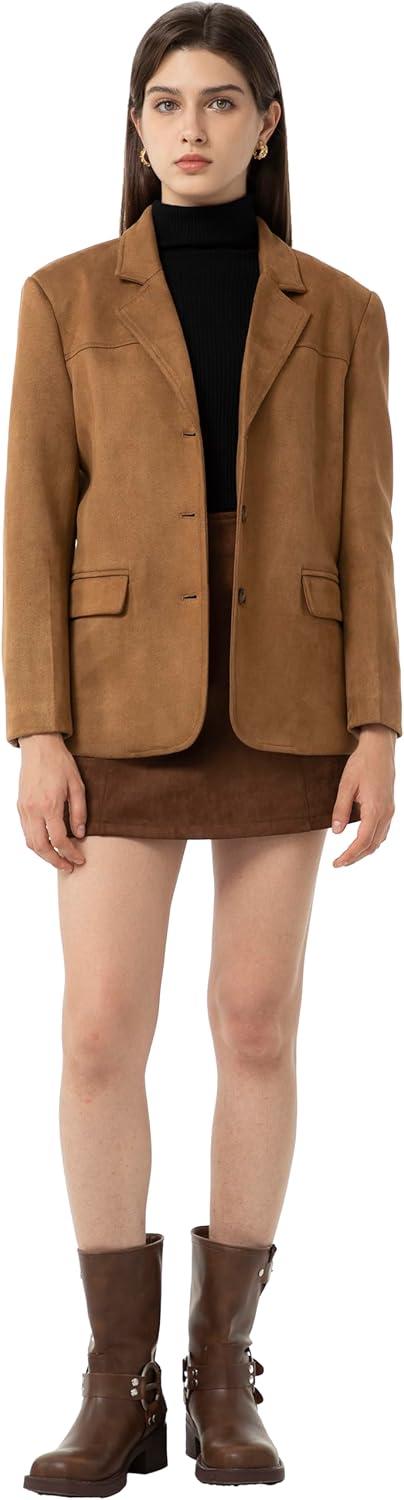 imageAbabalaya Womens Faux Suede Blazer Thick Jacket Fall Fashion Casual CoatAvintage Brown