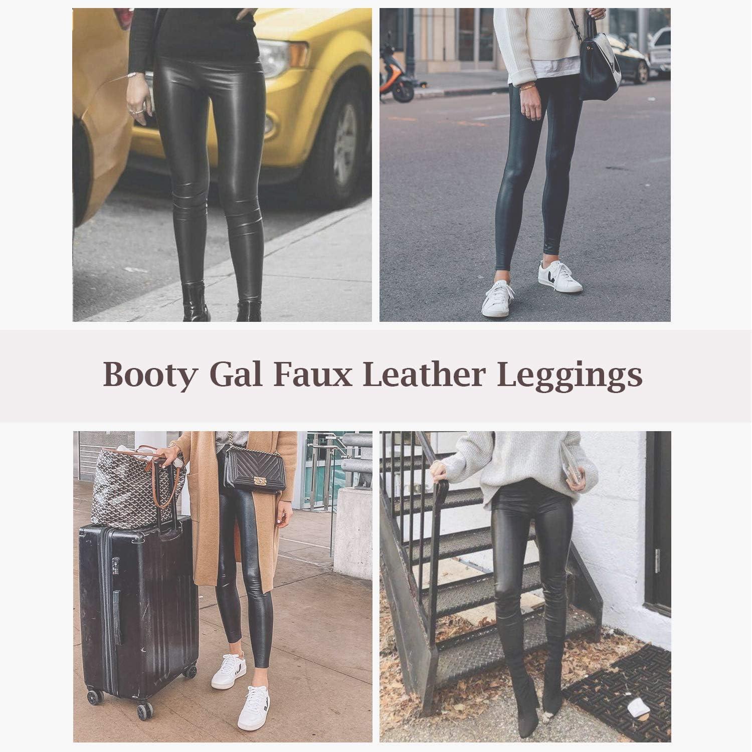 imageBOOTY GAL Faux Leather Leggings for Women High Waist Pants Black Elastic TightsBlack