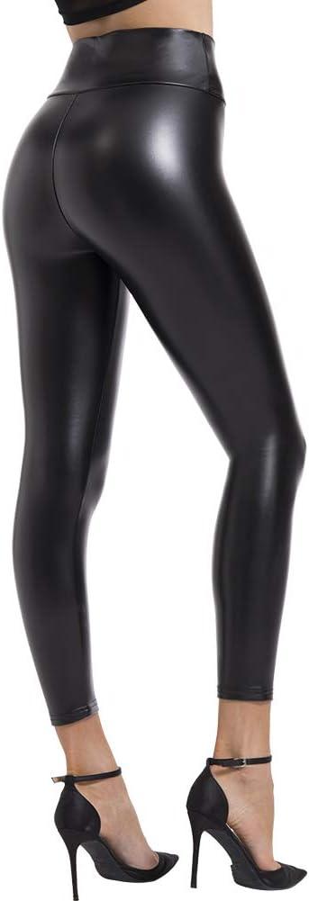 imageBOOTY GAL Faux Leather Leggings for Women High Waist Pants Black Elastic TightsBlack