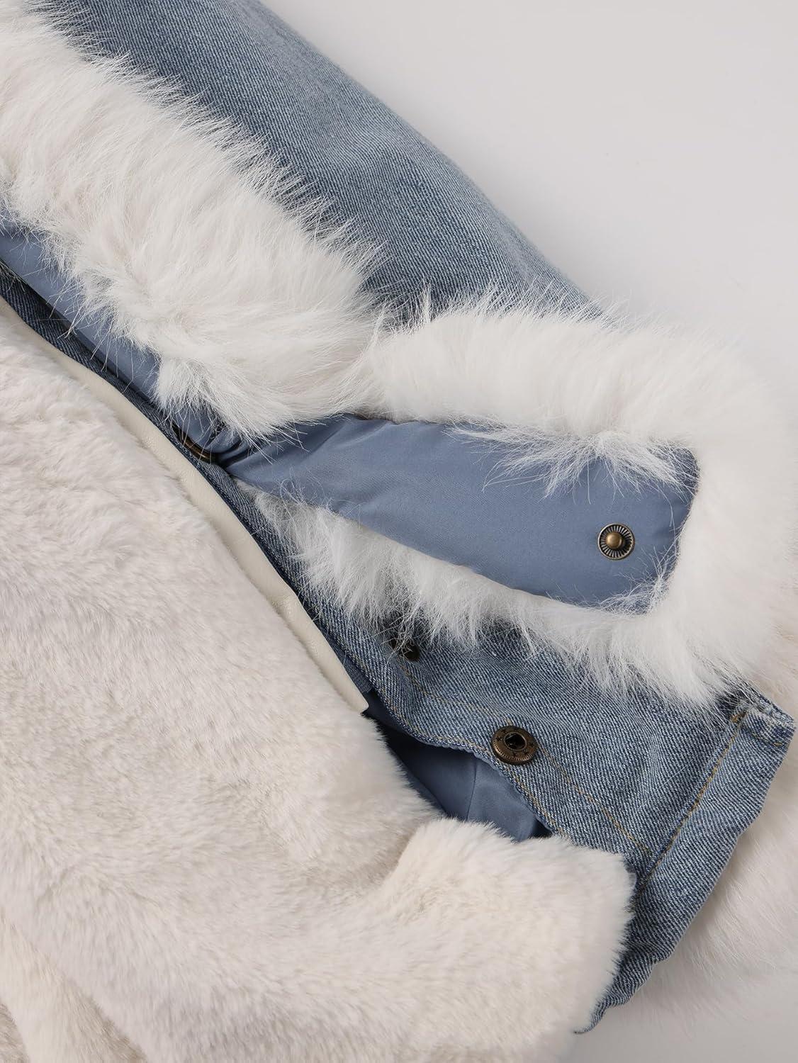 imageBellivera Women Twill Parka Jacket Winter Fashion Warm Long Hood Coat with Faux Fur CollarBeige Sherpa Fleece Jean Jackets