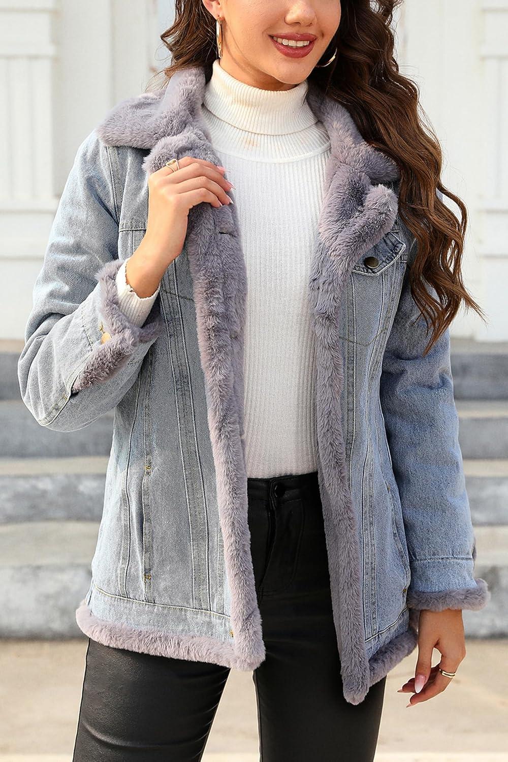 imageBellivera Women Twill Parka Jacket Winter Fashion Warm Long Hood Coat with Faux Fur CollarGray Denim