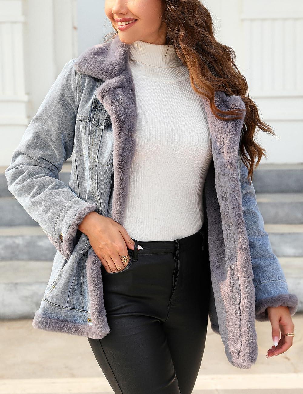 imageBellivera Women Twill Parka Jacket Winter Fashion Warm Long Hood Coat with Faux Fur CollarGray Denim