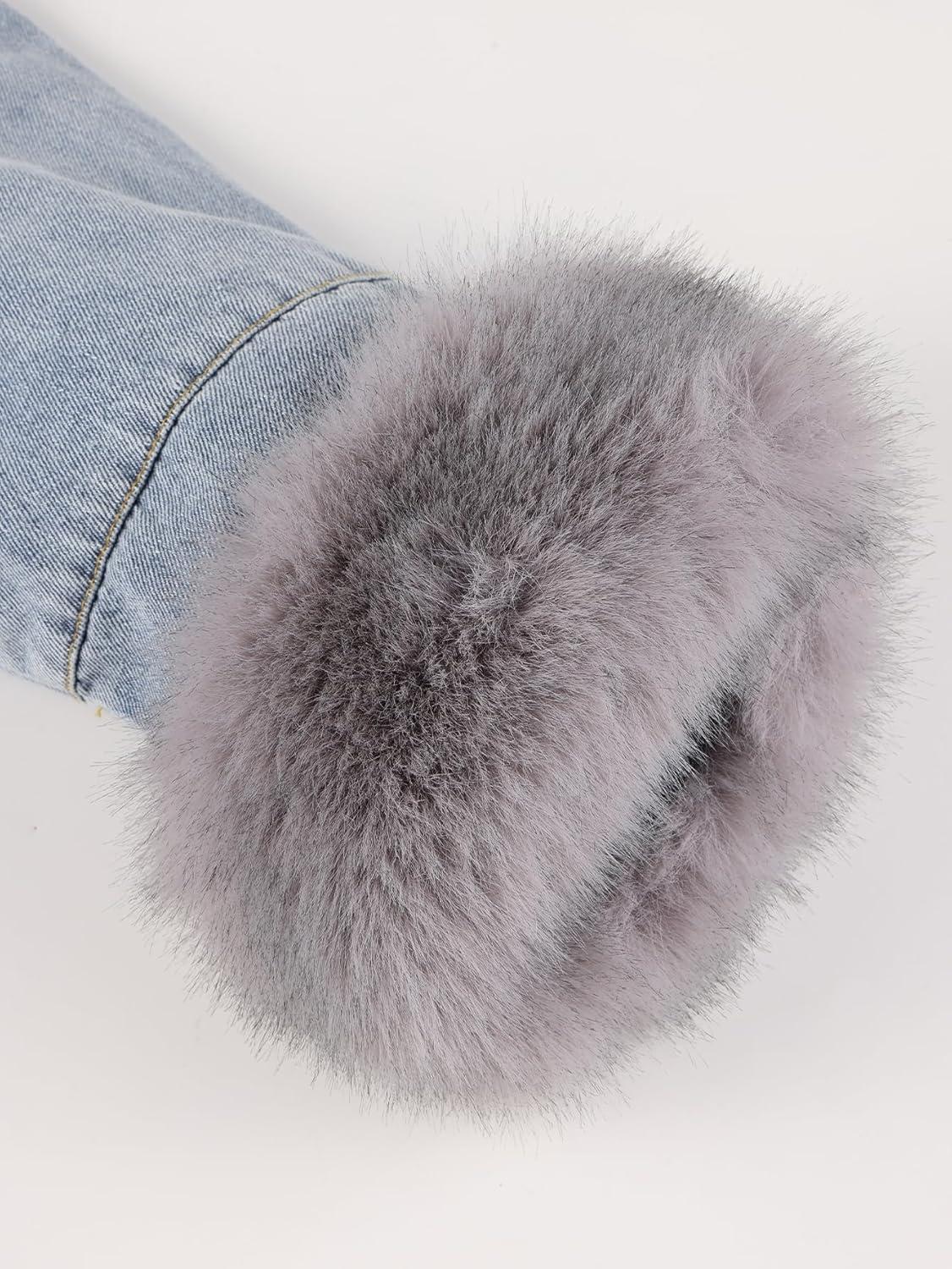 imageBellivera Women Twill Parka Jacket Winter Fashion Warm Long Hood Coat with Faux Fur CollarGrey Sherpa Fleece Jean Jackets
