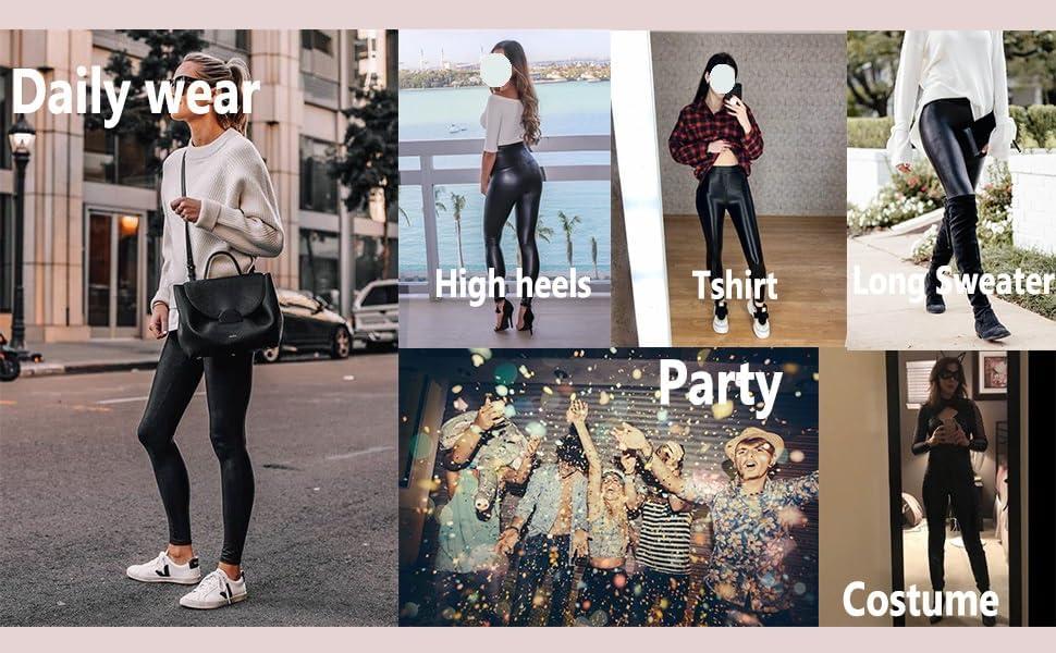 imageCheapestbuy Womens Stretchy Faux Leather Leggings High Waisted Pleather Pants Sexy PU Butt Lifting Leather TightsBlack