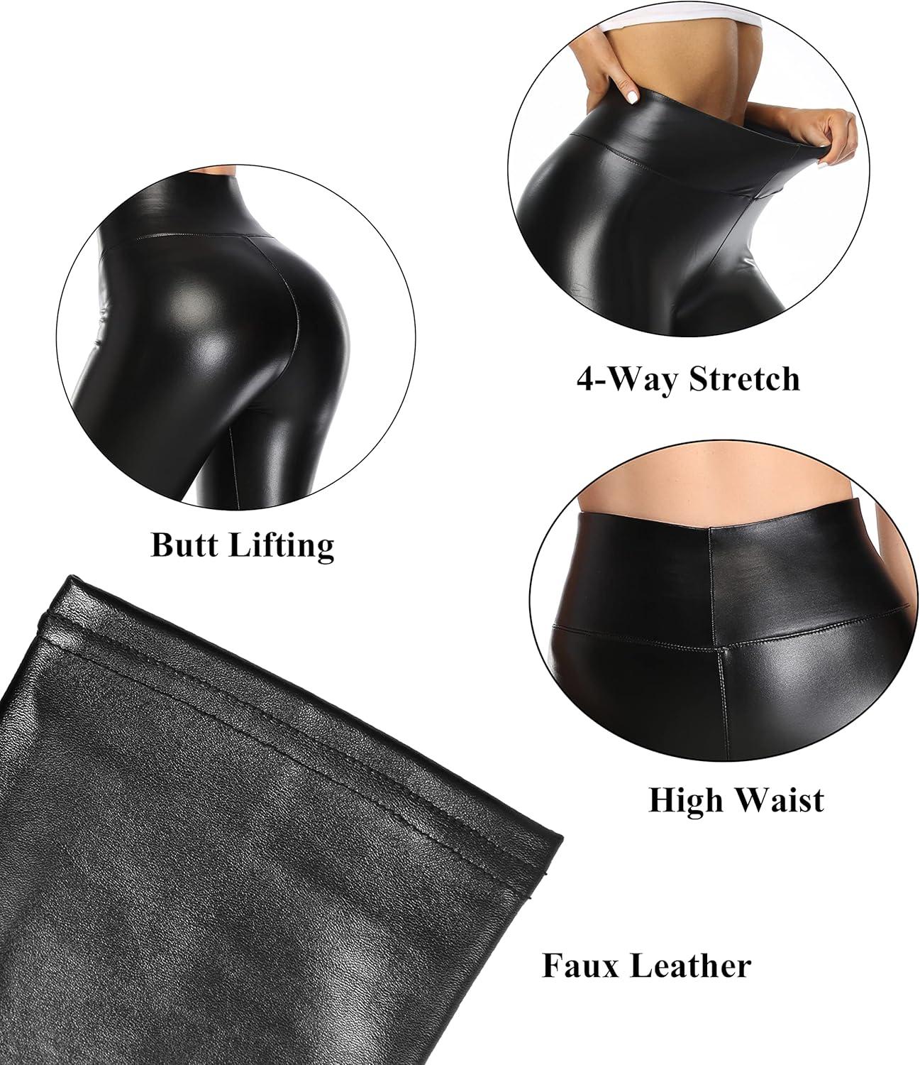 imageCheapestbuy Womens Stretchy Faux Leather Leggings High Waisted Pleather Pants Sexy PU Butt Lifting Leather TightsBlack