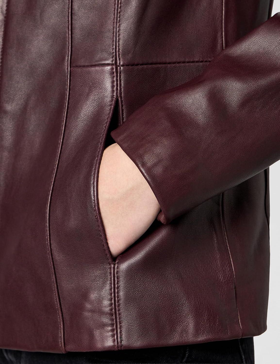 imageCole Haan womens Fully Lined Wing Collar Leather CoatChianti