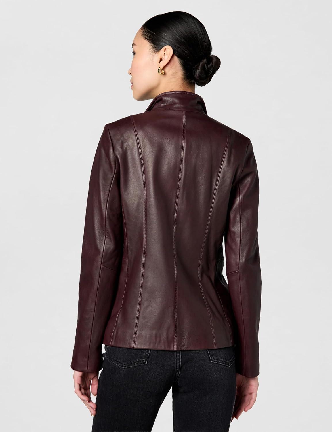 imageCole Haan womens Fully Lined Wing Collar Leather CoatChianti