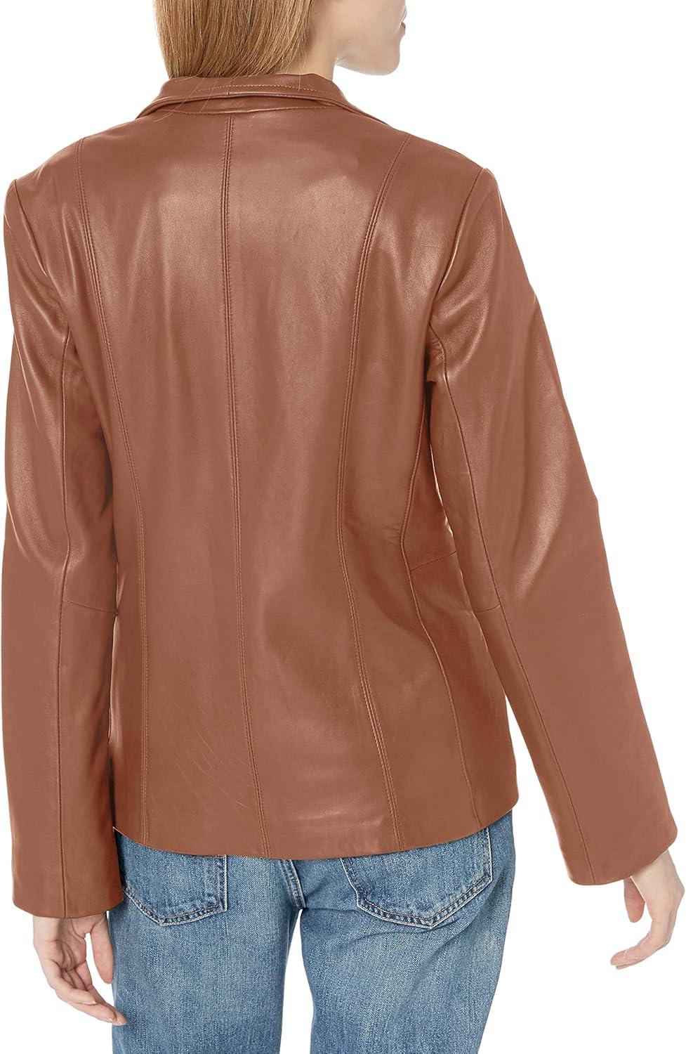 imageCole Haan womens Fully Lined Wing Collar Leather CoatCognac