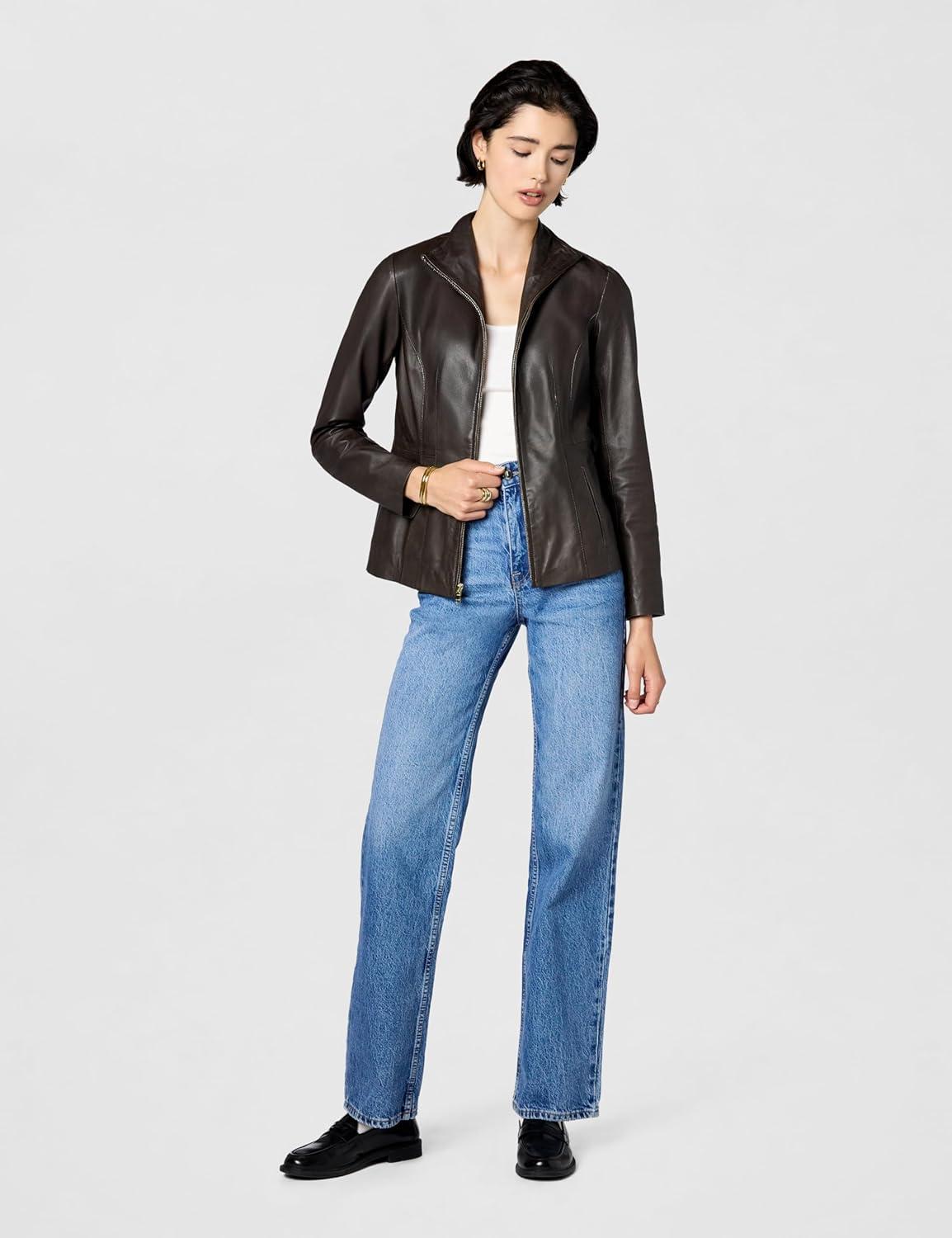 imageCole Haan womens Fully Lined Wing Collar Leather CoatDeep Espresso