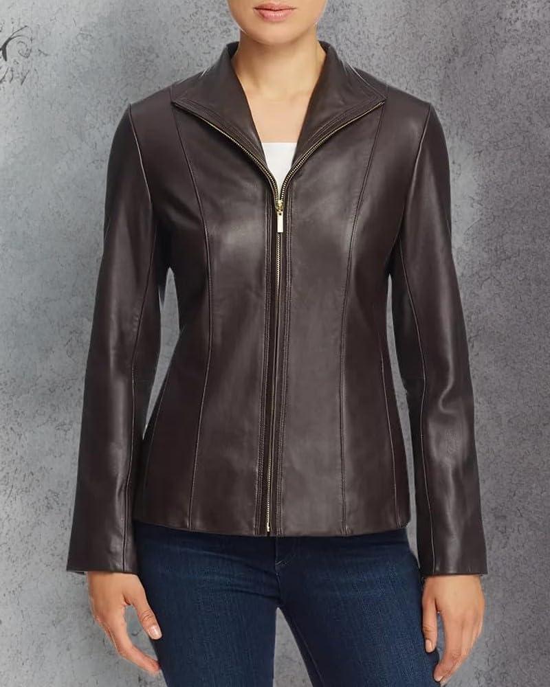 imageCole Haan womens Fully Lined Wing Collar Leather CoatDeep Espresso