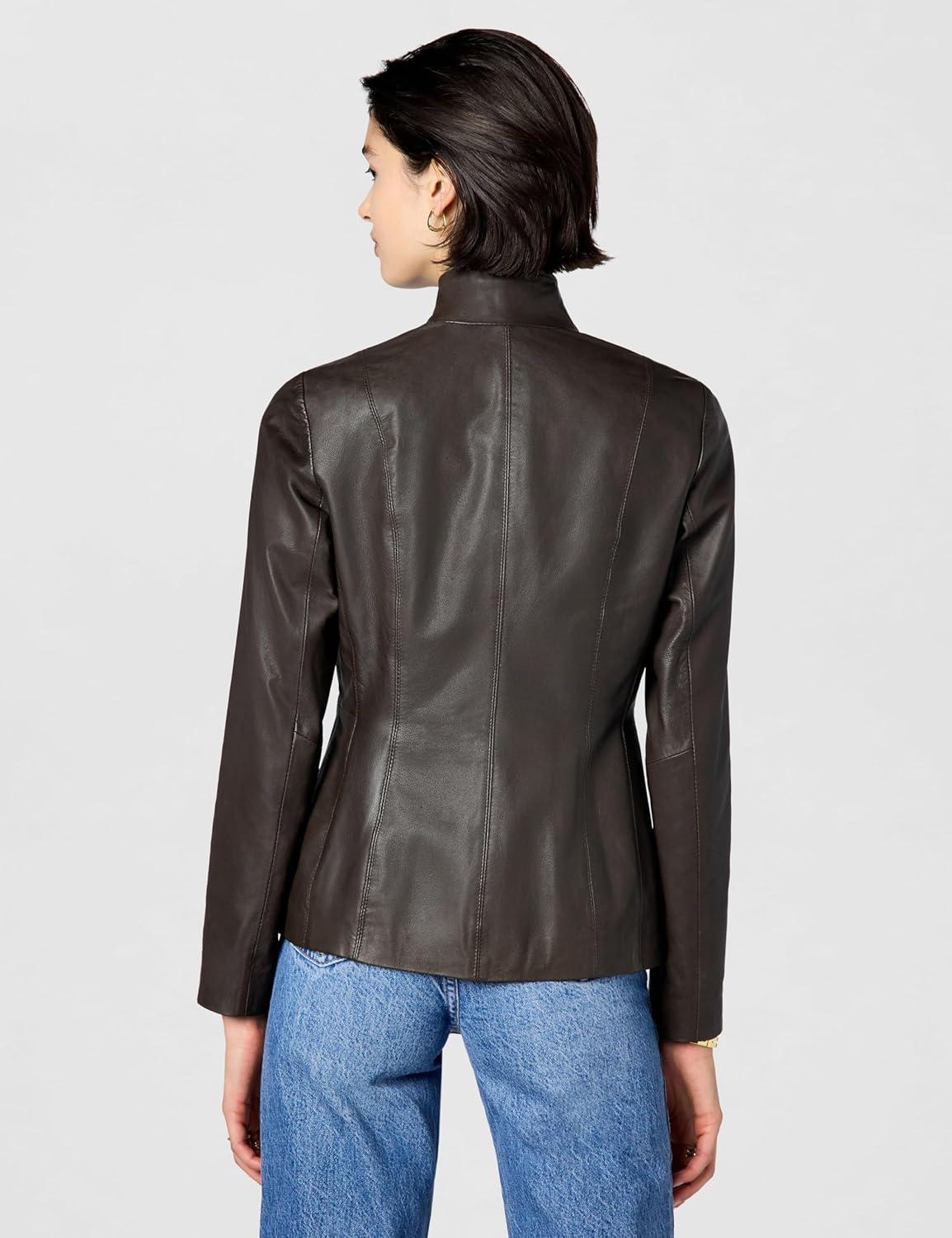 imageCole Haan womens Fully Lined Wing Collar Leather CoatDeep Espresso