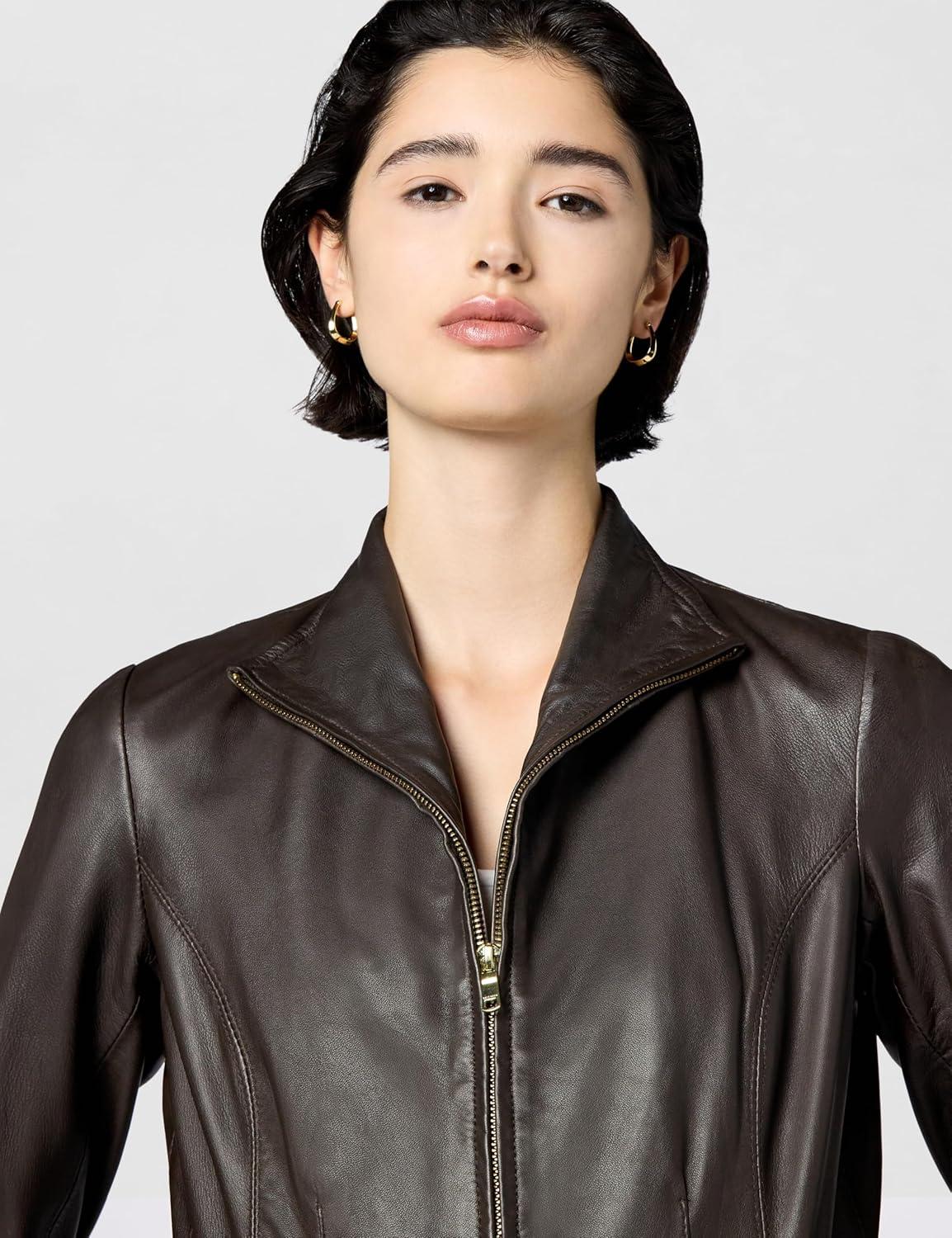 imageCole Haan womens Fully Lined Wing Collar Leather CoatDeep Espresso