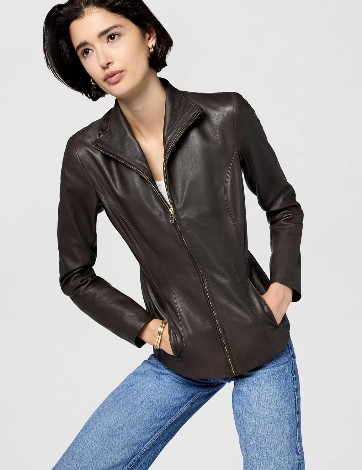 imageCole Haan womens Fully Lined Wing Collar Leather CoatDeep Espresso