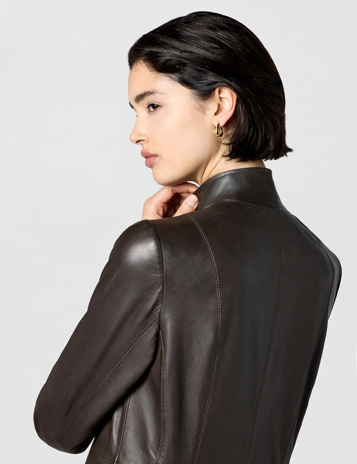 imageCole Haan womens Fully Lined Wing Collar Leather CoatDeep Espresso
