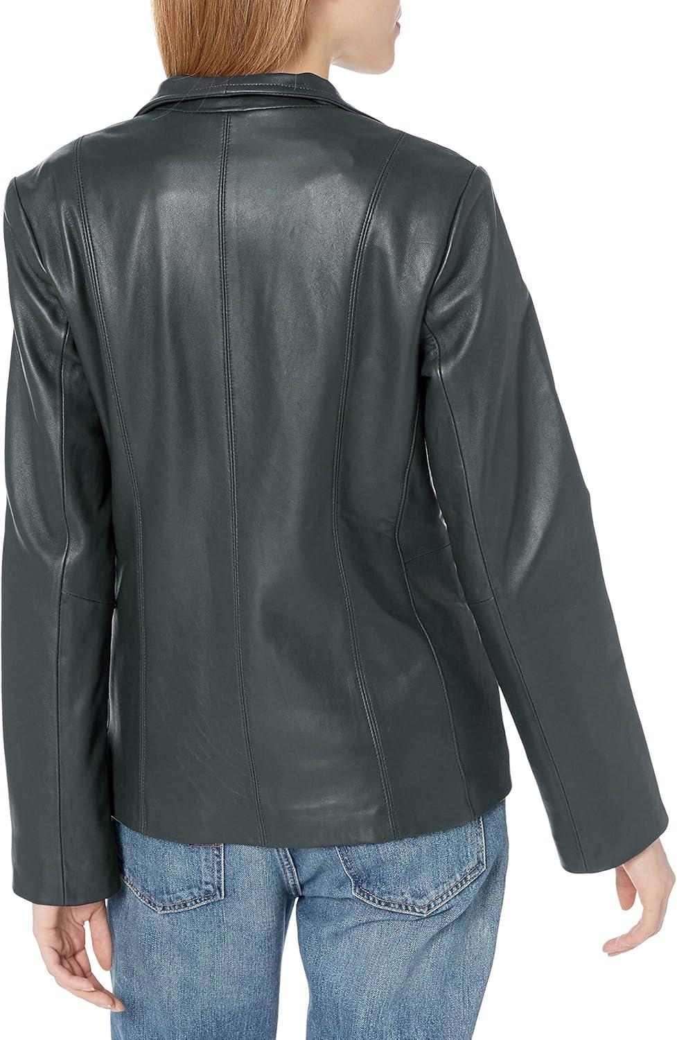 imageCole Haan womens Fully Lined Wing Collar Leather CoatEmerald