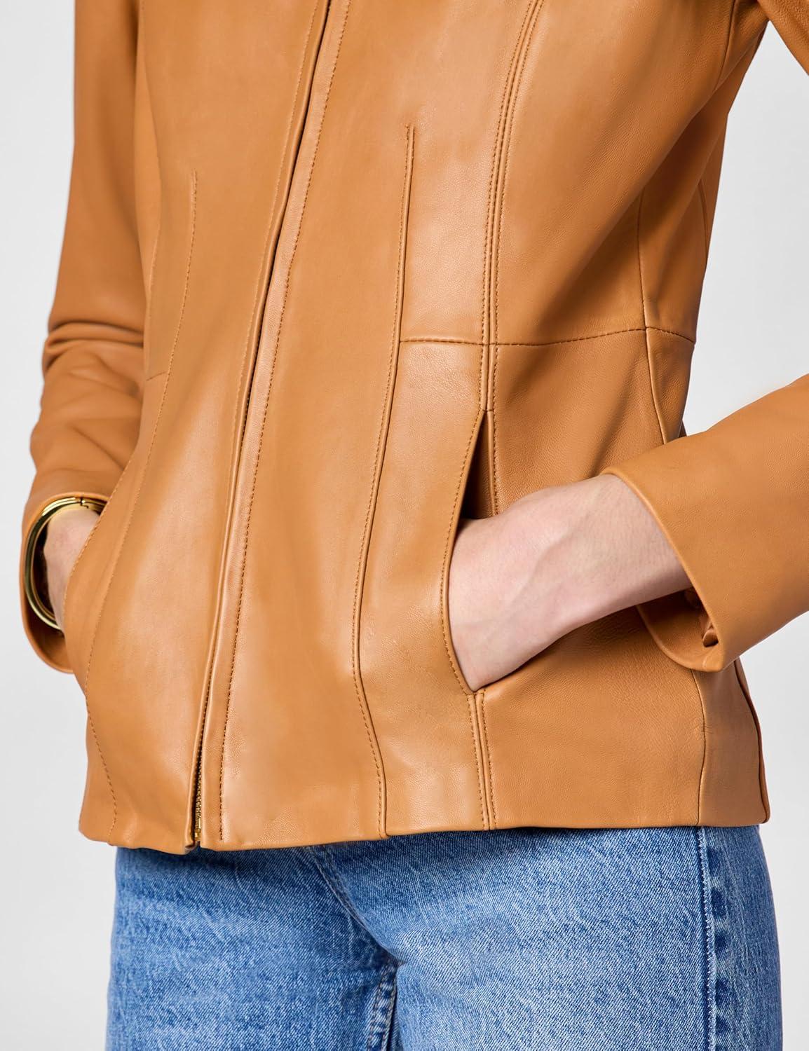 imageCole Haan womens Fully Lined Wing Collar Leather CoatHazelnut