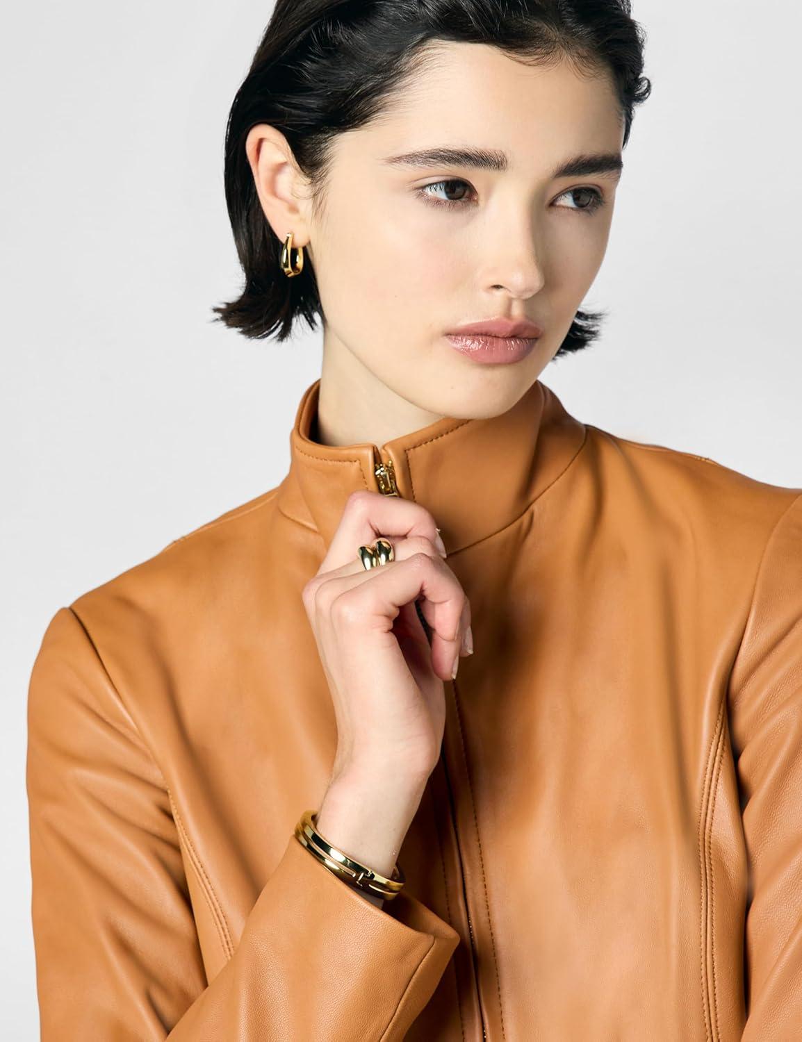 imageCole Haan womens Fully Lined Wing Collar Leather CoatHazelnut
